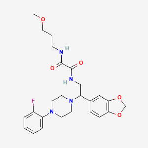 molecular formula C25H31FN4O5 B2830181 N'-[2-(2H-1,3-benzodioxol-5-yl)-2-[4-(2-fluorophenyl)piperazin-1-yl]ethyl]-N-(3-methoxypropyl)ethanediamide CAS No. 896364-98-0