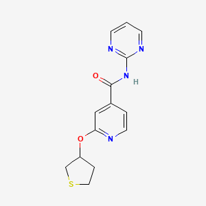 molecular formula C14H14N4O2S B2830212 N-(pyrimidin-2-yl)-2-((tetrahydrothiophen-3-yl)oxy)isonicotinamide CAS No. 2034388-82-2