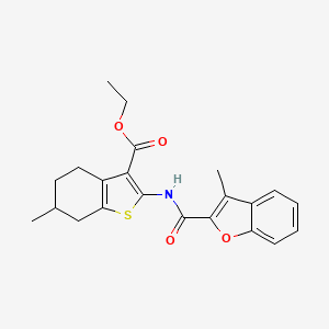 molecular formula C22H23NO4S B2830262 ETHYL 6-METHYL-2-(3-METHYL-1-BENZOFURAN-2-AMIDO)-4,5,6,7-TETRAHYDRO-1-BENZOTHIOPHENE-3-CARBOXYLATE CAS No. 923234-80-4