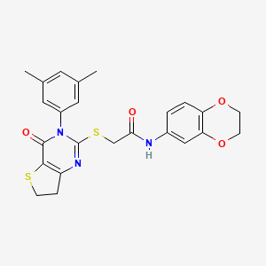 molecular formula C24H23N3O4S2 B2830342 N-(2,3-dihydro-1,4-benzodioxin-6-yl)-2-{[3-(3,5-dimethylphenyl)-4-oxo-3H,4H,6H,7H-thieno[3,2-d]pyrimidin-2-yl]sulfanyl}acetamide CAS No. 877653-64-0