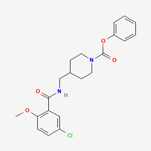 molecular formula C21H23ClN2O4 B2830344 Phenyl 4-((5-chloro-2-methoxybenzamido)methyl)piperidine-1-carboxylate CAS No. 1234808-56-0