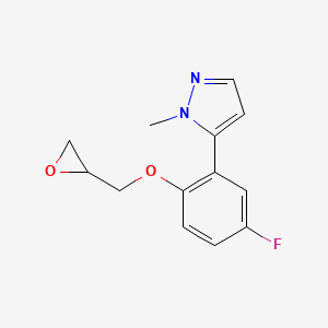 molecular formula C13H13FN2O2 B2830347 5-[5-Fluoro-2-(oxiran-2-ylmethoxy)phenyl]-1-methylpyrazole CAS No. 2411266-43-6
