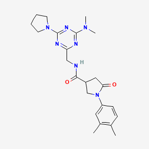 molecular formula C23H31N7O2 B2830394 N-((4-(dimethylamino)-6-(pyrrolidin-1-yl)-1,3,5-triazin-2-yl)methyl)-1-(3,4-dimethylphenyl)-5-oxopyrrolidine-3-carboxamide CAS No. 2034419-91-3