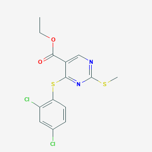 molecular formula C14H12Cl2N2O2S2 B2830398 Ethyl 4-[(2,4-dichlorophenyl)sulfanyl]-2-(methylsulfanyl)-5-pyrimidinecarboxylate CAS No. 339019-49-7