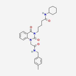 molecular formula C29H36N4O4 B2830401 N-cyclohexyl-5-(1-(2-((4-methylbenzyl)amino)-2-oxoethyl)-2,4-dioxo-1,2-dihydroquinazolin-3(4H)-yl)pentanamide CAS No. 1223838-93-4