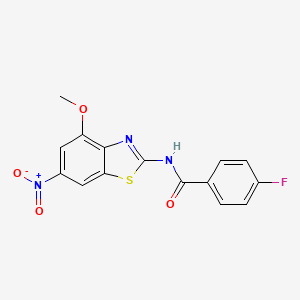 molecular formula C15H10FN3O4S B2830528 4-fluoro-N-(4-methoxy-6-nitro-1,3-benzothiazol-2-yl)benzamide CAS No. 313404-31-8