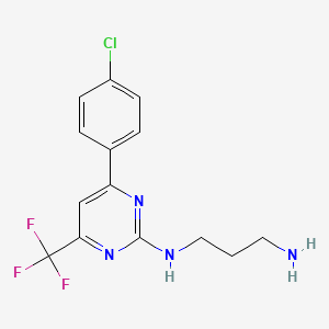 molecular formula C14H14ClF3N4 B2830530 N1-(4-(4-Chlorophenyl)-6-(trifluoromethyl)pyrimidin-2-yl)propane-1,3-diamine CAS No. 862675-77-2