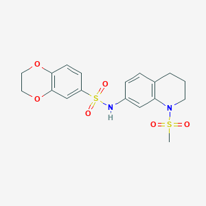 molecular formula C18H20N2O6S2 B2830541 N-(1-methanesulfonyl-1,2,3,4-tetrahydroquinolin-7-yl)-2,3-dihydro-1,4-benzodioxine-6-sulfonamide CAS No. 946300-64-7