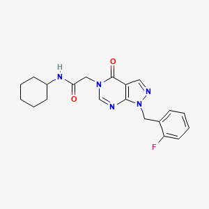 molecular formula C20H22FN5O2 B2830545 N-cyclohexyl-2-(1-(2-fluorobenzyl)-4-oxo-1H-pyrazolo[3,4-d]pyrimidin-5(4H)-yl)acetamide CAS No. 1203412-87-6