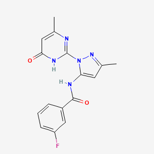 molecular formula C16H14FN5O2 B2830549 3-fluoro-N-[5-methyl-2-(6-methyl-4-oxo-1H-pyrimidin-2-yl)pyrazol-3-yl]benzamide CAS No. 1004637-93-7