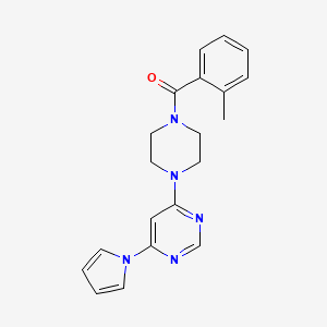 molecular formula C20H21N5O B2830576 4-[4-(2-methylbenzoyl)piperazin-1-yl]-6-(1H-pyrrol-1-yl)pyrimidine CAS No. 1421476-11-0