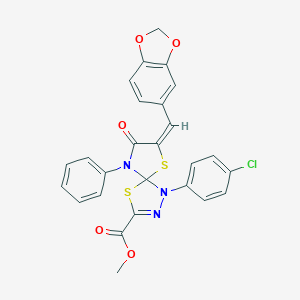 molecular formula C26H18ClN3O5S2 B283060 Methyl 7-(1,3-benzodioxol-5-ylmethylene)-1-(4-chlorophenyl)-8-oxo-9-phenyl-4,6-dithia-1,2,9-triazaspiro[4.4]non-2-ene-3-carboxylate 