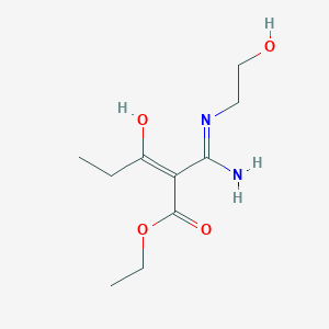 molecular formula C10H18N2O4 B2830637 ethyl (E)-3-hydroxy-2-[N'-(2-hydroxyethyl)carbamimidoyl]pent-2-enoate CAS No. 1400561-44-5