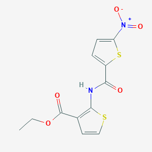 molecular formula C12H10N2O5S2 B2830661 ethyl 2-(5-nitrothiophene-2-amido)thiophene-3-carboxylate CAS No. 896680-42-5