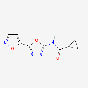 molecular formula C9H8N4O3 B2830698 N-[5-(1,2-oxazol-5-yl)-1,3,4-oxadiazol-2-yl]cyclopropanecarboxamide CAS No. 946281-50-1