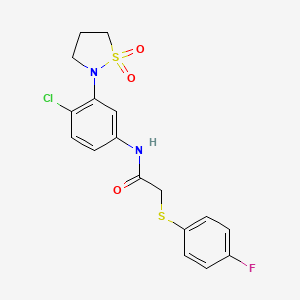molecular formula C17H16ClFN2O3S2 B2830728 N-(4-chloro-3-(1,1-dioxidoisothiazolidin-2-yl)phenyl)-2-((4-fluorophenyl)thio)acetamide CAS No. 1207022-19-2