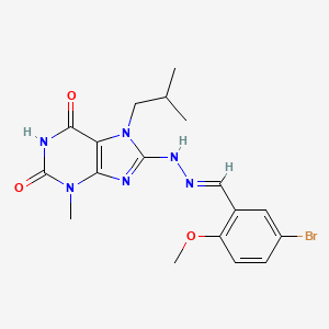 molecular formula C18H21BrN6O3 B2830783 (E)-8-(2-(5-溴-2-甲氧基苯甲亚甲基)肼基)-7-异丁基-3-甲基-1H-嘧啶-2,6(3H,7H)-二酮 CAS No. 685106-34-7