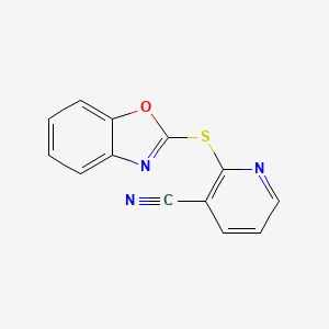 molecular formula C13H7N3OS B2830794 2-(1,3-Benzoxazol-2-ylthio)nicotinonitrile CAS No. 172886-26-9
