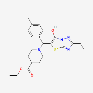 molecular formula C23H30N4O3S B2830808 Ethyl 1-((2-ethyl-6-hydroxythiazolo[3,2-b][1,2,4]triazol-5-yl)(4-ethylphenyl)methyl)piperidine-4-carboxylate CAS No. 898344-93-9
