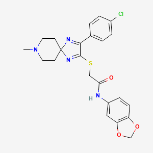 molecular formula C23H23ClN4O3S B2830824 N-(2H-1,3-BENZODIOXOL-5-YL)-2-{[3-(4-CHLOROPHENYL)-8-METHYL-1,4,8-TRIAZASPIRO[4.5]DECA-1,3-DIEN-2-YL]SULFANYL}ACETAMIDE CAS No. 1189469-72-4