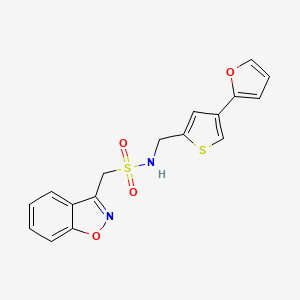 molecular formula C17H14N2O4S2 B2830851 1-(1,2-Benzoxazol-3-yl)-N-[[4-(furan-2-yl)thiophen-2-yl]methyl]methanesulfonamide CAS No. 2379978-50-2