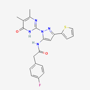 molecular formula C21H18FN5O2S B2830864 N-(1-(4,5-dimethyl-6-oxo-1,6-dihydropyrimidin-2-yl)-3-(thiophen-2-yl)-1H-pyrazol-5-yl)-2-(4-fluorophenyl)acetamide CAS No. 1170948-67-0
