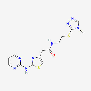 N-(2-((4-methyl-4H-1,2,4-triazol-3-yl)thio)ethyl)-2-(2-(pyrimidin-2-ylamino)thiazol-4-yl)acetamide