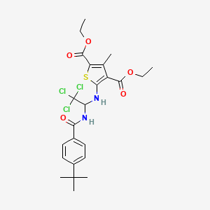 molecular formula C24H29Cl3N2O5S B2830874 Diethyl 5-({1-[(4-tert-butylbenzoyl)amino]-2,2,2-trichloroethyl}amino)-3-methyl-2,4-thiophenedicarboxylate CAS No. 302934-63-0