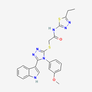 molecular formula C23H21N7O2S2 B2830893 N-(5-ethyl-1,3,4-thiadiazol-2-yl)-2-{[5-(1H-indol-3-yl)-4-(3-methoxyphenyl)-4H-1,2,4-triazol-3-yl]sulfanyl}acetamide CAS No. 887881-75-6