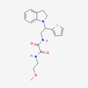 molecular formula C19H23N3O3S B2831006 N1-(2-(indolin-1-yl)-2-(thiophen-2-yl)ethyl)-N2-(2-methoxyethyl)oxalamide CAS No. 898452-16-9