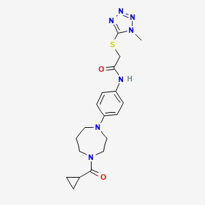 molecular formula C19H25N7O2S B2831063 N-(4-(4-(cyclopropanecarbonyl)-1,4-diazepan-1-yl)phenyl)-2-((1-methyl-1H-tetrazol-5-yl)thio)acetamide CAS No. 1206995-99-4