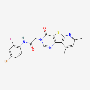 molecular formula C19H14BrFN4O2S B2831073 N-(4-bromo-2-fluorophenyl)-2-(11,13-dimethyl-6-oxo-8-thia-3,5,10-triazatricyclo[7.4.0.02,7]trideca-1(9),2(7),3,10,12-pentaen-5-yl)acetamide CAS No. 946323-81-5