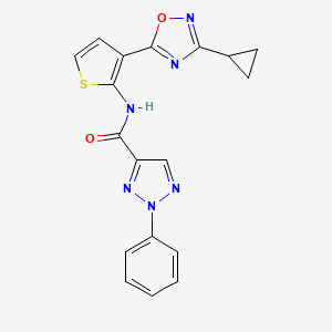 molecular formula C18H14N6O2S B2831206 N-(3-(3-cyclopropyl-1,2,4-oxadiazol-5-yl)thiophen-2-yl)-2-phenyl-2H-1,2,3-triazole-4-carboxamide CAS No. 1795471-70-3