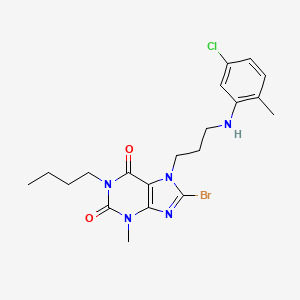 molecular formula C20H25BrClN5O2 B2831218 8-bromo-1-butyl-7-{3-[(5-chloro-2-methylphenyl)amino]propyl}-3-methyl-2,3,6,7-tetrahydro-1H-purine-2,6-dione CAS No. 1795083-56-5