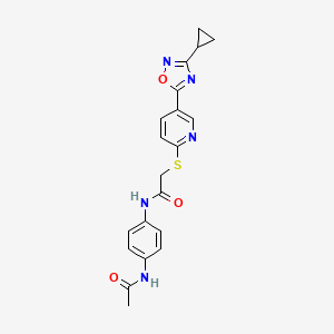 molecular formula C20H19N5O3S B2831269 N-(4-acetamidophenyl)-2-((5-(3-cyclopropyl-1,2,4-oxadiazol-5-yl)pyridin-2-yl)thio)acetamide CAS No. 1251589-31-7