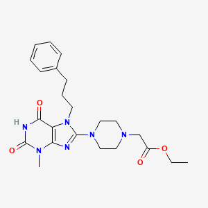 molecular formula C23H30N6O4 B2831270 ethyl 2-(4-(3-methyl-2,6-dioxo-7-(3-phenylpropyl)-2,3,6,7-tetrahydro-1H-purin-8-yl)piperazin-1-yl)acetate CAS No. 898464-41-0