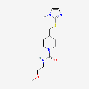 molecular formula C14H24N4O2S B2831297 N-(2-methoxyethyl)-4-(((1-methyl-1H-imidazol-2-yl)thio)methyl)piperidine-1-carboxamide CAS No. 1428348-86-0