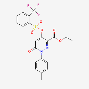 molecular formula C21H17F3N2O6S B2831311 ethyl 1-(4-methylphenyl)-6-oxo-4-{[2-(trifluoromethyl)benzenesulfonyl]oxy}-1,6-dihydropyridazine-3-carboxylate CAS No. 899728-59-7