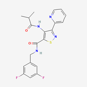 molecular formula C20H18F2N4O2S B2831358 N-[(3,5-difluorophenyl)methyl]-4-(2-methylpropanamido)-3-(pyridin-2-yl)-1,2-thiazole-5-carboxamide CAS No. 1251589-74-8