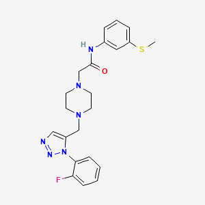molecular formula C22H25FN6OS B2831370 2-(4-{[1-(2-fluorophenyl)-1H-1,2,3-triazol-5-yl]methyl}piperazin-1-yl)-N-[3-(methylthio)phenyl]acetamide CAS No. 1396864-21-3