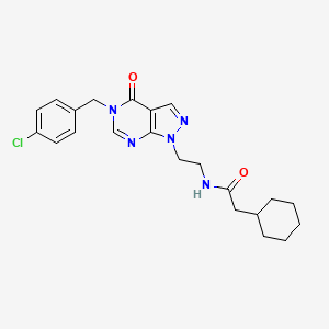molecular formula C22H26ClN5O2 B2831405 N-(2-(5-(4-chlorobenzyl)-4-oxo-4,5-dihydro-1H-pyrazolo[3,4-d]pyrimidin-1-yl)ethyl)-2-cyclohexylacetamide CAS No. 922056-51-7