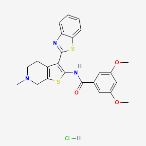 molecular formula C24H24ClN3O3S2 B2831516 N-(3-(benzo[d]thiazol-2-yl)-6-methyl-4,5,6,7-tetrahydrothieno[2,3-c]pyridin-2-yl)-3,5-dimethoxybenzamide hydrochloride CAS No. 1329961-02-5