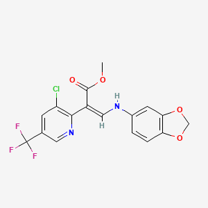 molecular formula C17H12ClF3N2O4 B2831522 methyl (Z)-3-(1,3-benzodioxol-5-ylamino)-2-[3-chloro-5-(trifluoromethyl)-2-pyridinyl]-2-propenoate CAS No. 477888-11-2