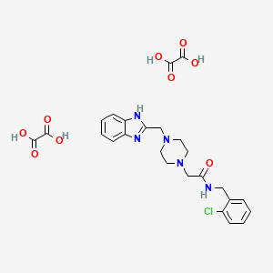 molecular formula C25H28ClN5O9 B2831539 2-(4-((1H-benzo[d]imidazol-2-yl)methyl)piperazin-1-yl)-N-(2-chlorobenzyl)acetamide dioxalate CAS No. 1351650-95-7