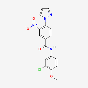 N-(3-chloro-4-methoxyphenyl)-3-nitro-4-(1H-pyrazol-1-yl)benzenecarboxamide