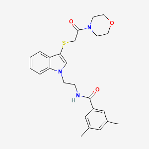 3,5-dimethyl-N-[2-[3-(2-morpholin-4-yl-2-oxoethyl)sulfanylindol-1-yl]ethyl]benzamide