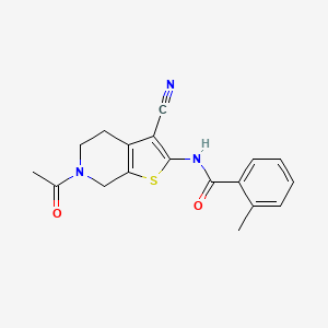 molecular formula C18H17N3O2S B2831606 N-(6-acetyl-3-cyano-4,5,6,7-tetrahydrothieno[2,3-c]pyridin-2-yl)-2-methylbenzamide CAS No. 864859-29-0