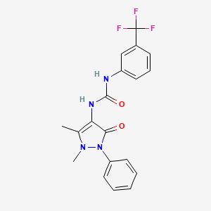 molecular formula C19H17F3N4O2 B2831610 3-(1,5-dimethyl-3-oxo-2-phenyl-2,3-dihydro-1H-pyrazol-4-yl)-1-[3-(trifluoromethyl)phenyl]urea CAS No. 501685-13-8