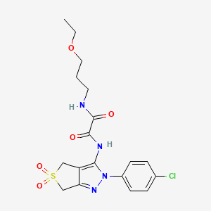 molecular formula C18H21ClN4O5S B2831616 N'-[2-(4-chlorophenyl)-5,5-dioxo-2H,4H,6H-5lambda6-thieno[3,4-c]pyrazol-3-yl]-N-(3-ethoxypropyl)ethanediamide CAS No. 899733-87-0