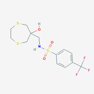 molecular formula C13H16F3NO3S3 B2831634 N-[(6-hydroxy-1,4-dithiepan-6-yl)methyl]-4-(trifluoromethyl)benzene-1-sulfonamide CAS No. 2415466-50-9